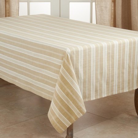 SARO LIFESTYLE SARO  65 x 120 in. Oblong Cotton Tablecloth with Khaki Striped Design 5618.KH65120B
